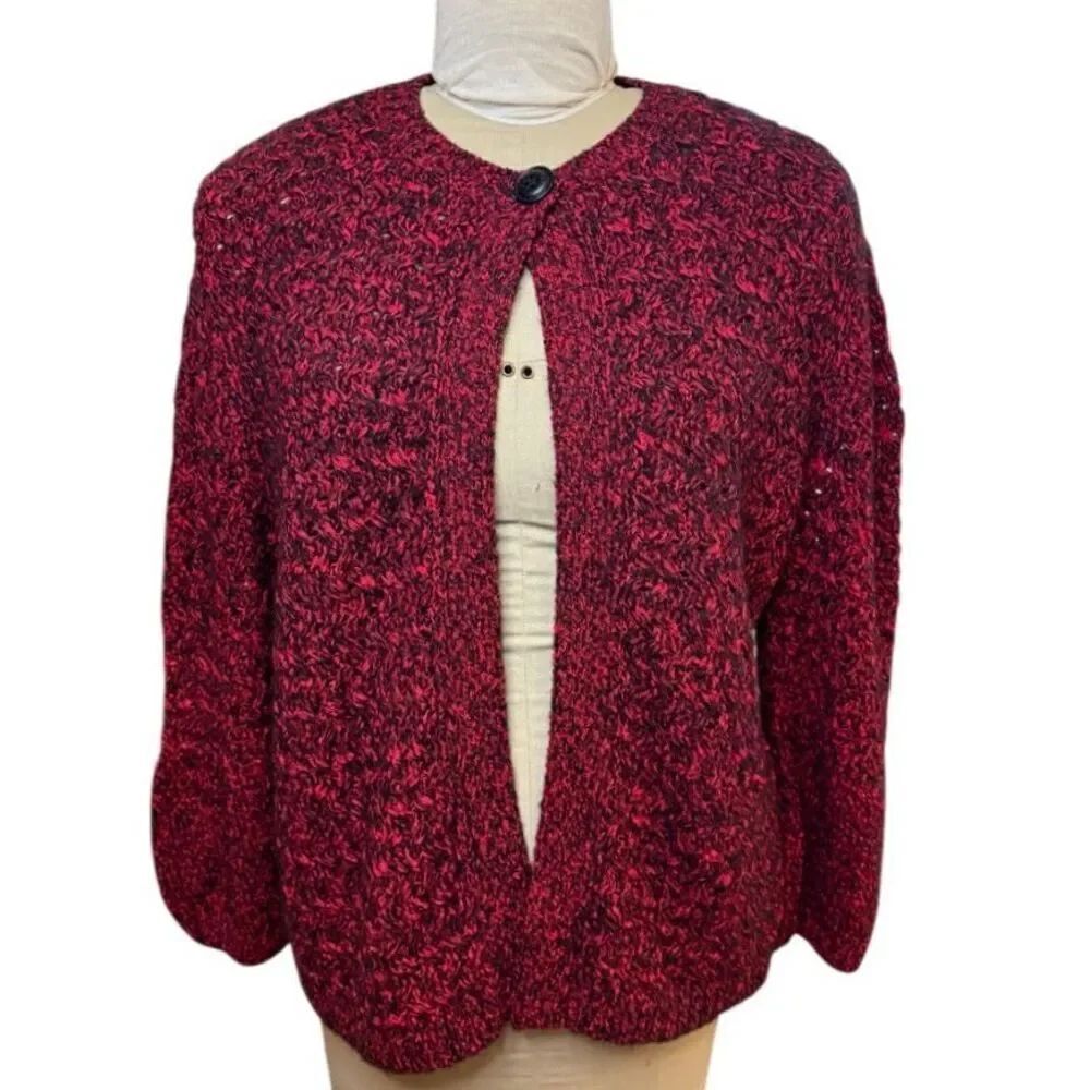 Ruby Rd. Knit Cardigan Single Button Red/Black Sz. XL Cozy Packable